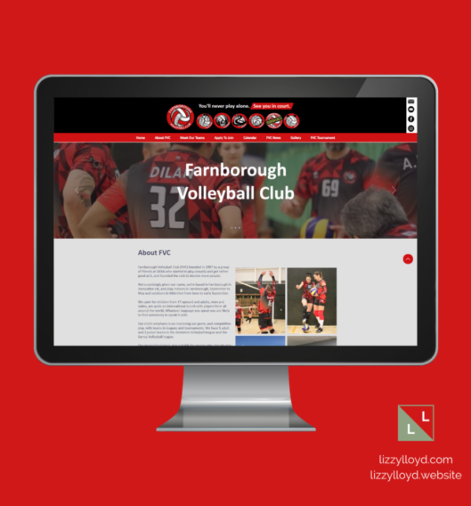 Lizzy Lloyd website design for Farnborough Volleyball Club